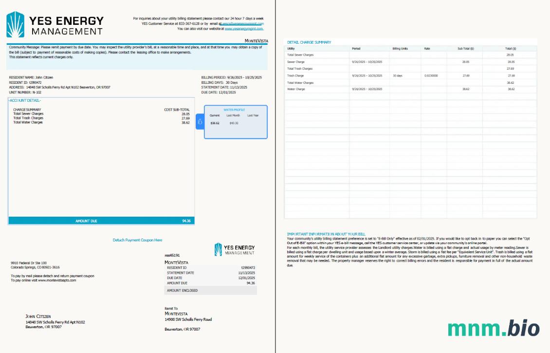 USA tak zarządzanie energią szablon rachunku za media w formatach Word i PDF, 2 strony